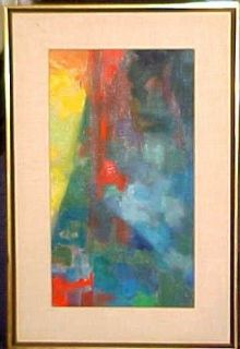 abstract oil painting on artist board framed circa 1970 s