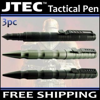 3PC 6 JTEC Aluminum TACTICAL PENS Titanium & Black w/ GLASS BREAK 