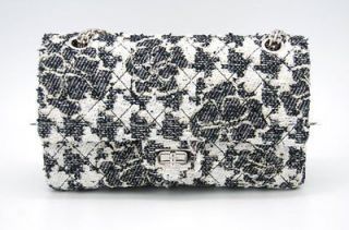 CHANEL flap medium black white tweed bag NEW 2.55 handbag purse 