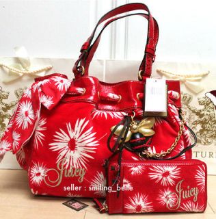 Juicy couture red daisy flower bumblebee bee daydreamer bag + clutch 
