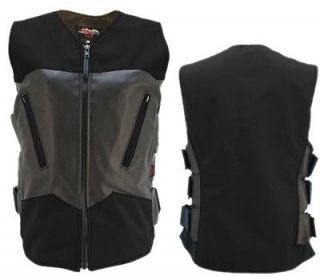 womens leather cordura bullet proof style motorcycle biker vest black 