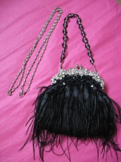 black ostrich feather handbag black feather hand bag  53 19 