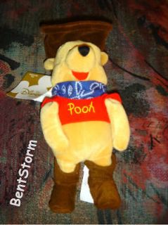 RARE Disney Store Cowboy Pooh Bear plush BEAN BAG Hat Boots Scarf Red 
