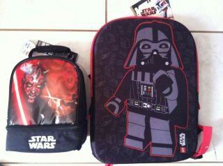 Star Wars Lego Backpack 16 inch Darth Vader Black & Red with Lunch Kit 