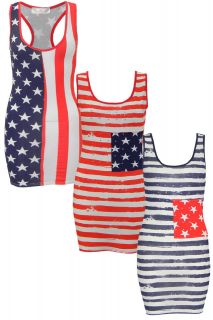 Ladies womens American usa Flag star and stripe racer muscle Vest top 