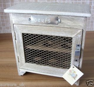 Shabby Rustic French Chic Wooden Wire Mesh Egg Basket Box Storage 