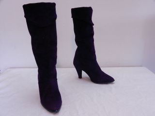 Vintage Womens 5 JOYCE Purple Suede Cuffed High Heel Riding Boots