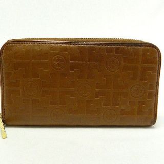 Tory Burch AUTH Brown Embossed Lux Leather Continental Clutch Wallet $ 
