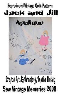 Vintage Design Jack Jill Applique Embroidery Crayon Art Baby Quilt 