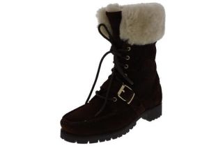 Ralph Lauren NEW Zabby Brown Shearling Suede Signature Mid Calf Boots 