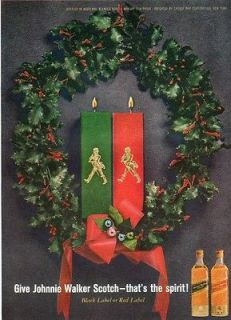 ORIGINAL CHRISTMAS PRINT AD   1961 JOHNNIE WALKER SCOTCH BLACK & RED