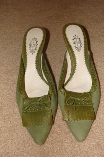 LULU GUINNESS LONDON OLIVE SUEDE & LEATHER MULES SHOES SIZE40