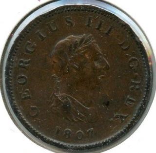 great britain 1807 half penny king george iii coin z453