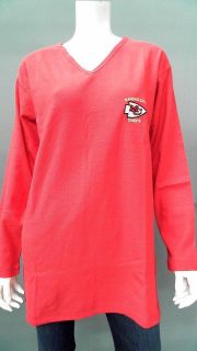 NFL Kansas City Chiefs Misses M Cotton V Neck Knit Top Red Team Logo 