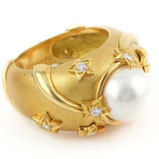 Chanel Stars Pearl and Diamond 18k Yellow Gold Ladies Designer Ring