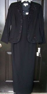KAREN MILLER 2 PIECE LONG DRESS w LS JACKET SZ 8 BLACK W JET FLORAL 