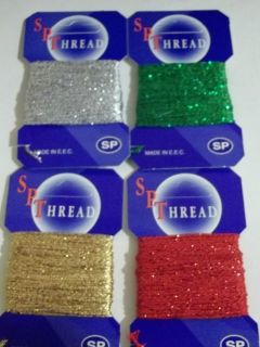 GOLD/SILVER/GREEN/RED METALLIC THREAD 10m CARD IDEAL FOR CHRISTMAS 