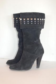 Michael by Michael Kors Suede Studded Calf High Boots Heels Black 