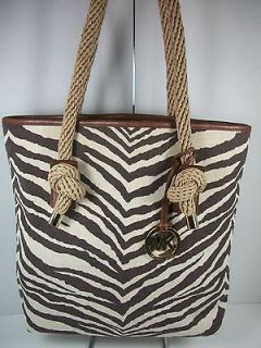 michael canvas zebra brown striped tote handbag