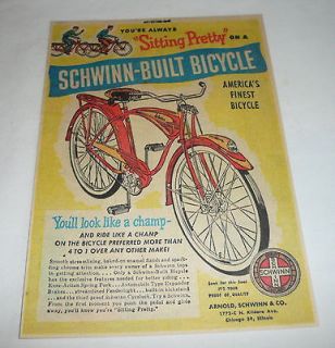 1948 schwinn bicycle ad page sitting pretty 