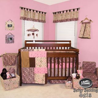   Newborn Pink Brown Safari Zebra Print Crib Nursery Infant Bedding Set