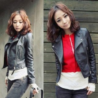 Women Ladies Motorcycle Faux Leather Jacket Pu Fashion Slim Short Coat