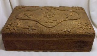 GOOD ANGLO INDIAN CARVED CIGAR BOX~CARVED BIRDS~INTRICAT​E CARVING