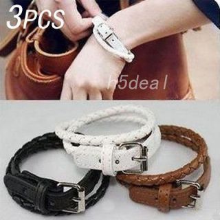 new 3pcs fashion weaved leather double wrap belt bracelet j