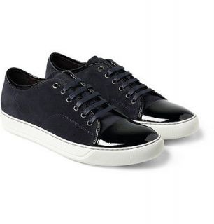 lanvin suede and patent leather sneakers navy