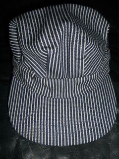 Striped Denim TRAIN CONDUCTOR Hat Cap Adult Large 7   7 1/2 Costume