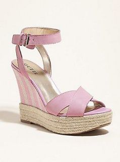 GUESS WOMENS KAMBRIA WEDGE SANDALS, SIZE 10 LIGHT PINK LEATHER