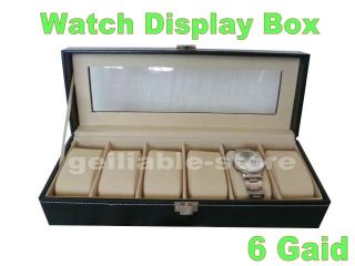   Leather 6 Grid Watch Display Box Show Case Jewelry Storage Organizer