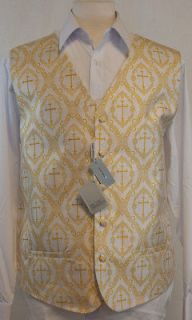 New Daniel Ellissa White/Gold Mens Clergy Christian Pastor Vest.VS810