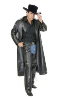   Brown Duster Pleather Leather Coat Dress Up Halloween Adult Costume