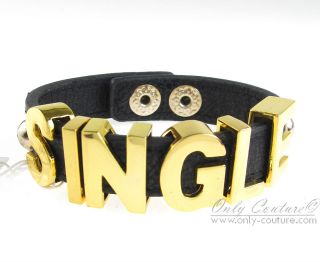   Single Affirmation Gold Tone Letter Black Leather Bracelet