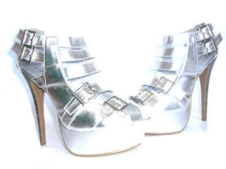 NEW Liliana Silver Strappy Platform Dress Sandals High 5 inch Heels 