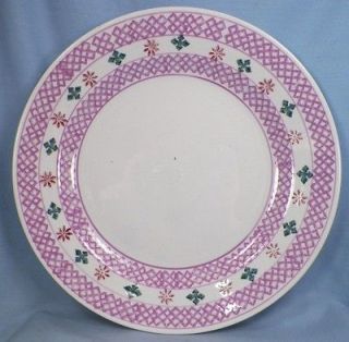 Antique Lavender Cut Sponge Plate w Red Flowers Teal Diamonds 