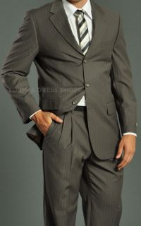 CLASSY MENS TAUPE SHADOW STRIPE SUIT 2 PIECE DINNER CRUISE OFFICE 