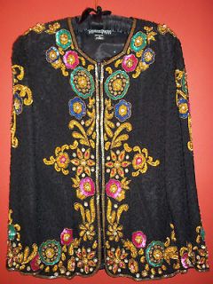 Vintage elaborate beaded & sequined silk evening jacket by Carolyne 