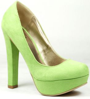 Lime Green Faux Suede High Chunky Heel Round Toe Platform Pump 6.5 us 