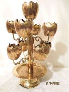 Unique Antique Brass 9 Flower Lotus Cup Candelabra Candle Holder 