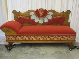 Antique 1800s Lounge Chaise Sofa Unfolds to Bed Extra Nice Oak 