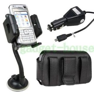 Car Charger+Holder+Leather Case For Nokia N8 C6 C7 C3 N9 X7 C5 E8 E7 