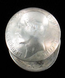ANTIQUE STERLING KING LEOPOLD THE 1ST BELGIUM 1852 COIN BUTTON