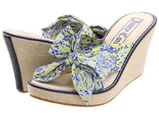 NIB AUTH JUICY COUTURE BOW WEDGE SCARF PRINT SANDALS SHOES BLUE WOMENS 