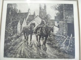 Moorland Village by Leslie Cope 1950 Art SIGNED Pencil Etching 