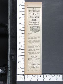 1923 MEISSELBACH OKeh Level Wind Bait Casting Fishing Reel magazine Ad 