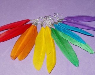bright dangly feather earrings boho pirced or clip on more