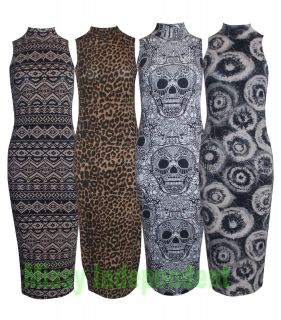 new womens skull and animal print polo turtle neck bodycon