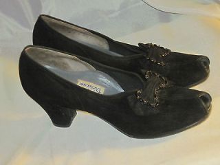 Vintage 1940s Black Suede Heels by Flex Walker by Dickenson Size 7.5 